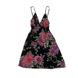 Prototype Floral Dress Women’s M Black Deep V Neck Spaghetti Strap Casual Mini